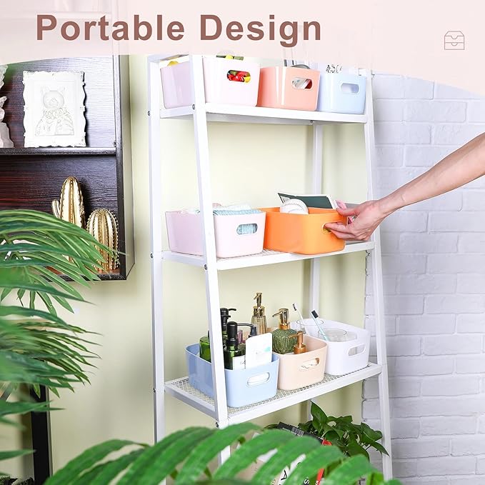 Leinuosen 21 Pack Plastic Storage Baskets Plastic Storage Bins Pantry Organizer Bins for Kitchen Freezer Cabinet Closet Bathroom Under Sink Laundry Room Bedrooms Countertops Shelve(Cute Colors)
