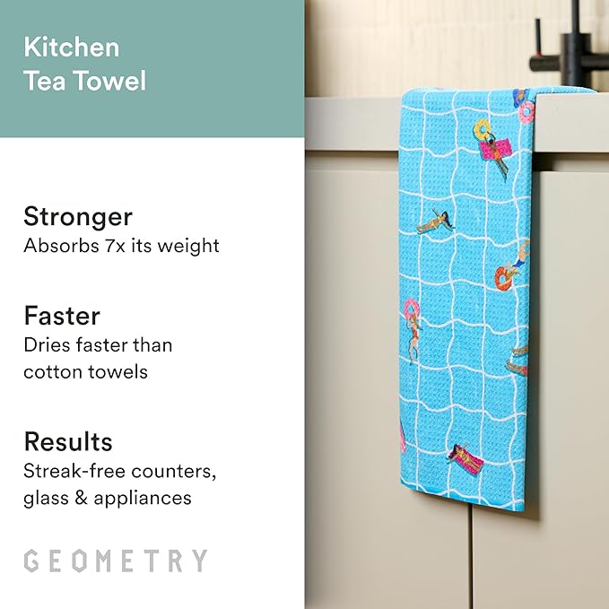 Tea Towels – Spring & Summer Collection – Quick-Dry, Ultra-Absorbent, Reusable Microfiber Kitchen Towels for Drying & Cleaning - At The Pool - 1 Pack