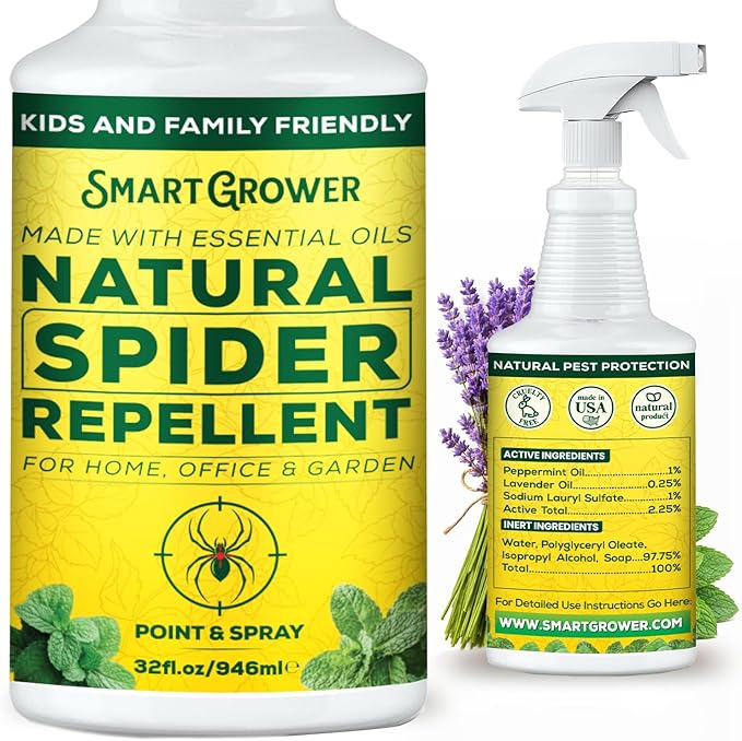 Natural Spider Repellent Spray – Indoor Spider Spray with Peppermint & Lavender, Family & Pet Friendly – Fresh Scent Spider Remover for Bedrooms, Bathrooms, Closets & Corners 32oz Ready to Use