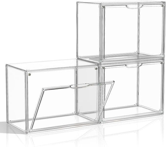 Purse Organizer for Closet, 3 Pack Handbag Storage Organizer, Clear Acrylic Display Case for Collectibles, Stackable Bag Organizer with Magnetic Door for Wallet, Clutch, Figure, Toys