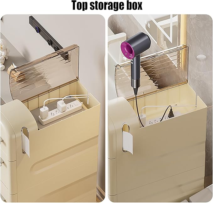 Slim Storage Cabinet, Narrow Towel Cabinet Organizer Bathroom Floor Storage Cabinet with 3 Drawers & 4 Universal Wheels, Freestanding Bathroom Storage Organizer Toilet Paper Holder and Storage