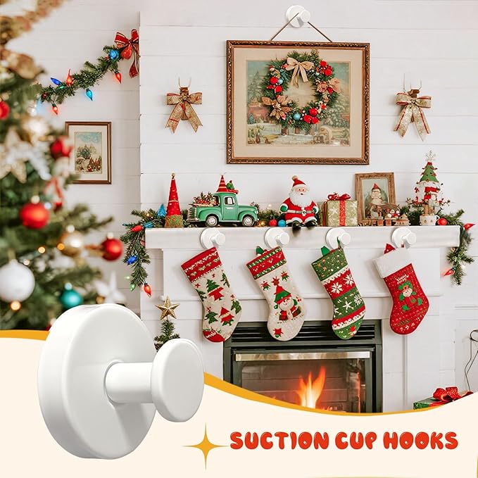 Suction Cup Hooks, Suction Cup Hooks for Shower,Removable Towel Hooks for Bathroom Window Glass Door Wall, Bath Robe Looafh Wreath Hook for Hanging (White)