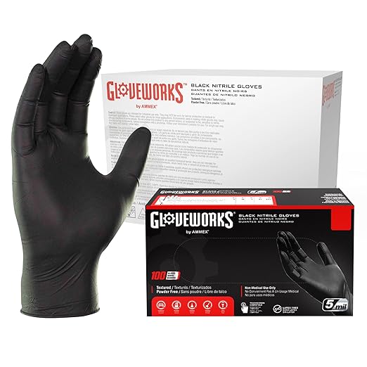 GLOVEWORKS Black Nitrile Gloves for Cooking, Food Prep, Disposable, 5 Mil, For Professional Cleaning, Large, Case of 1000