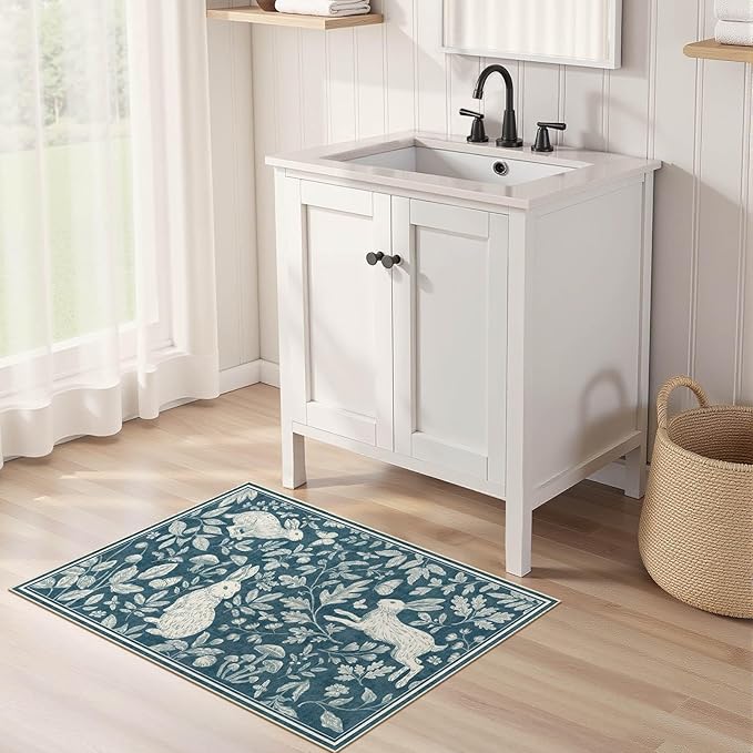 Vintage Living Room Area Rug 2x3 - Large Soft Washable Oriental Traditional Distressed Farmhouse Rugs for Bedroom - Indoor Floor Accent Carpet for Home Office House Decor -Easter Blue