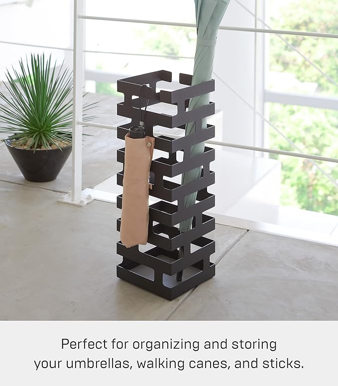 YAMAZAKI Home Brick Umbrella Stand - Storage For Umbrellas & Walking Canes - Steel - Holds 4 Umbrellas