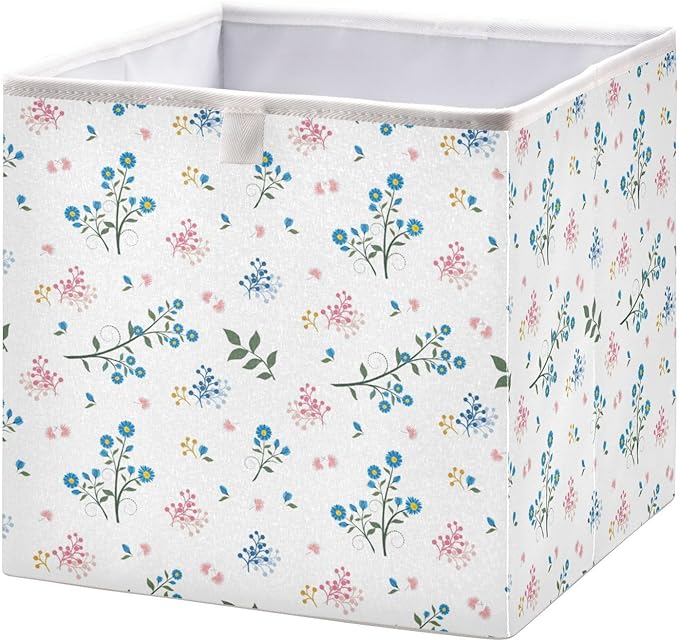 Bolaz Wild Flower Blue and Pink Mood Closet Organizers Storage Cubes Storage Bins Shelf Baskets Containers for Home Kids Room Toys Office,Rectangle