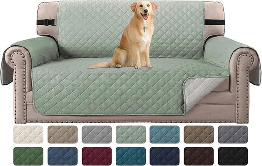 H.VERSAILTEX Reversible Loveseat Couch Cover for 2 Cushion Couch Water Resistant Furniture Protector for Pets Durable Large Cushion Protector with Elastic Strap(Oversized Loveseat, Desert Sage/Beige)