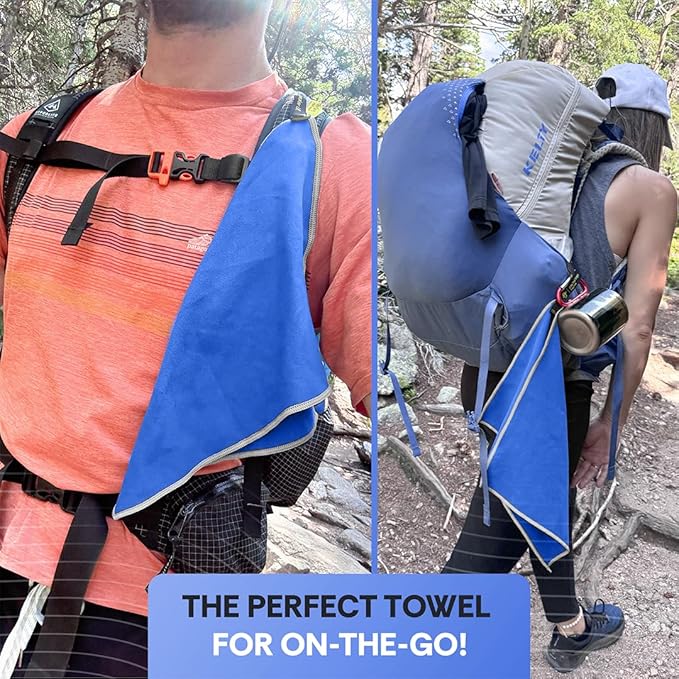 Elite Tail Magic -8 Pack - Lightweight Soft Compact Travel Towel | Quick Drying Backpacking Towel Ultralight with Loop Strap | Sport and Gym Microfiber Face Cloth Yoga | Small 12.5 x 9.9 inches