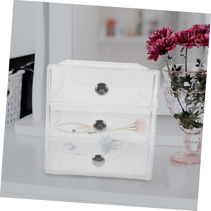 3-layer Acrylic Storage Box Desktop Organizer Makeup Organizer Cosmetic Display Space-saving Sturdy Silver Handle