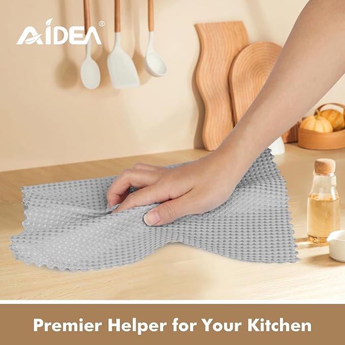 AIDEA Kitchen Towels-12PK, Microfiber Cleaning Cloth for Glass, Lint Free Cloth Polishing Cleaning Rags, Window Wipes, Grey Towels Dishcloths, Microfiber Towels for Car Detailing, Kitchen, Home-11×11"