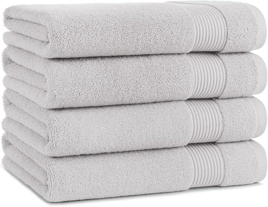 Arkwright Solid Bath Towels, Pack of 4, 100% Cotton 600 GSM Soft Absorbent Bathroom Towels for Hotel, Spa or Vacation Rental, 54 x 27 in, Titanium Grey