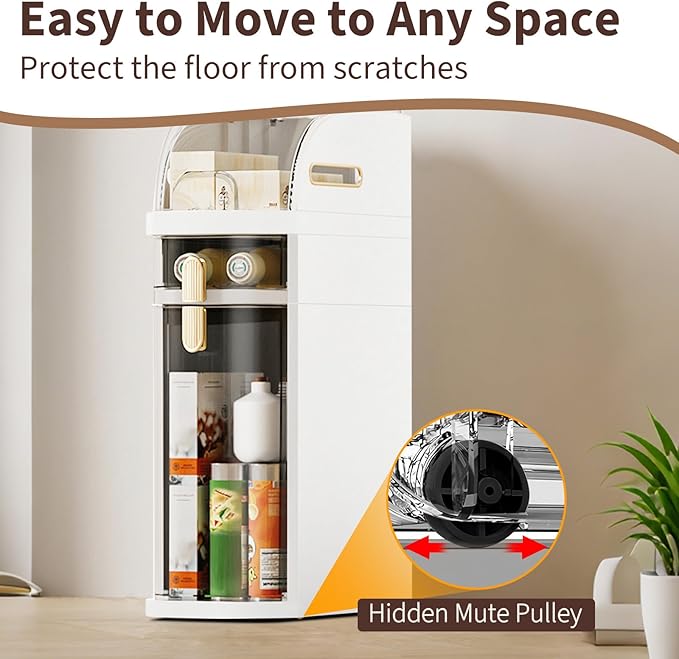 2-Tier Slim Bathroom Storage Cabinet with Wheels, Plastic Narrow Bathroom Floor Cabinet, Waterproof & No Installation, Perfect for Small Space Laundry Rooms, Toilet Areas, and Living Room Gaps