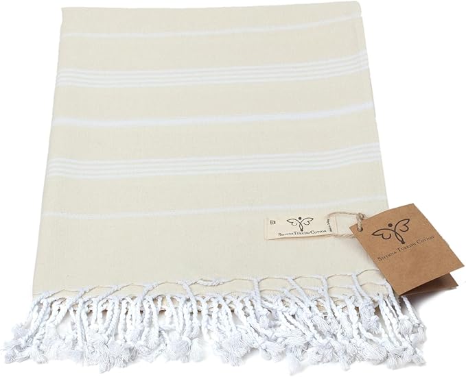 SMYRNA TURKISH COTTON Classical Series Throw Blanket 50x60, Outdoor Blankets, Throws and Blankets for Couch, Sofa, Bed, Chair, Beach Picnic, Travel Boho Turkish Blanket, Cream