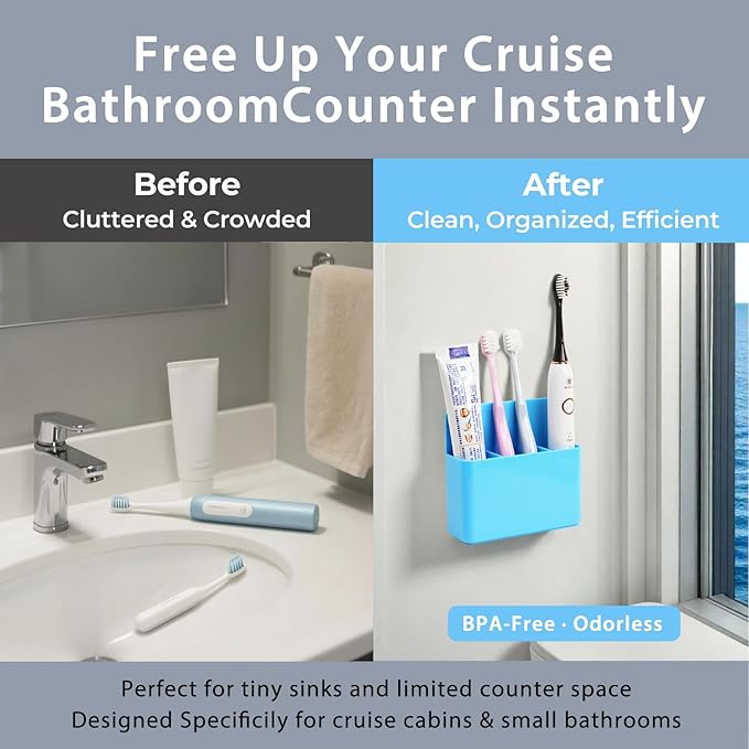 Magnetic Toothbrush Holder for Cruise Ship Cabin – Wall-Mounted Cruise Bathroom Organizer with 2 Removable Dividers & Towel, Cruise Essentials 2025 & Cruise Must Haves for Alaska & Caribbean Cruises