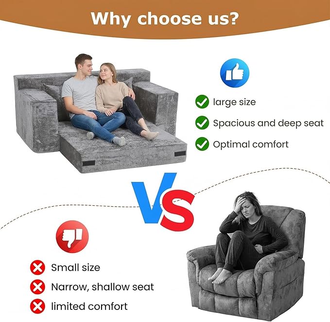 Convertible Sofa Bed, 5 in 1 Small Boneless Couch Pull Out Loveseat Sleeper Sofa,Corduroy Futon Couch Folding Mattress with 4 Pillows for Living Room Bedroom Lounge (No Assembly)