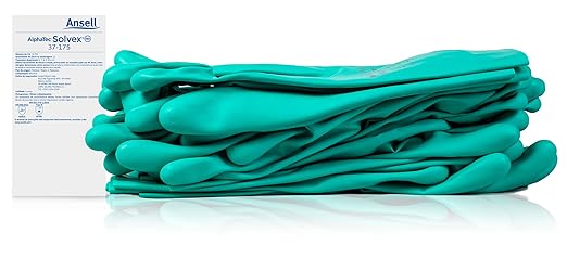 Ansell AlphaTec Solvex 37-175 Flocked Chemical-Resistant Gloves for Cleaning, Agriculture, Food, Mechanics, Oil - XS, Green (12 Pairs)