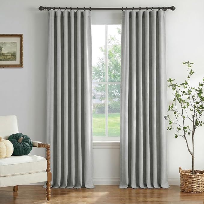 INOVADAY 100% Blackout Curtains for Bedroom, Black Out Curtains 84 Inch Long, Clip Rings Linen Blackout Drapes, Thermal Insulated Room Darkening for Living Room, 2 Panels - Dove Grey,W50xL84