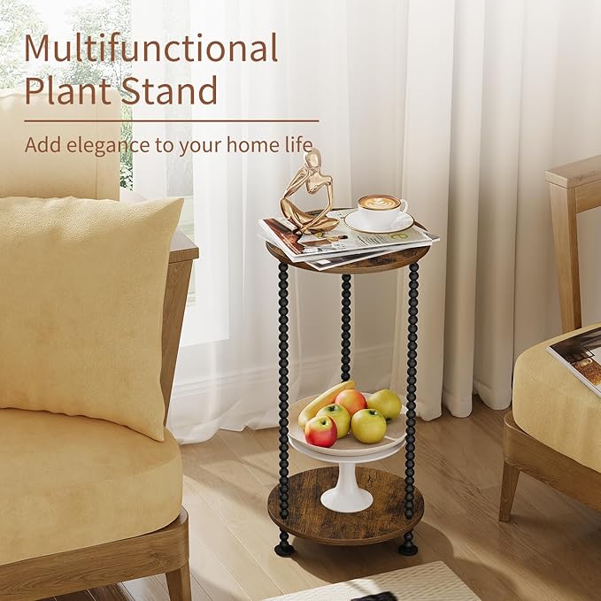 YINMIT Plant Stand Indoor, 2 Tier Small Plant Stand, Round Flower Pot Stand, Corner Plant Stands for Indoor Plants, Plant Tables Indoor, Planter Pot Holder for Balcony Garden Patio Living Room