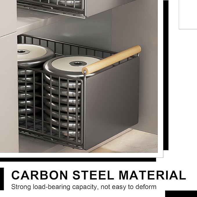 Pull Out Cabinet Sliding Basket, Under Sink Mesh Drawer Organizer with Handle, Metal Kitchen Bathroom Organization Shelf, Countertop Pantry Storage Shelves with Adhesive Nano Tape (Gray, L)