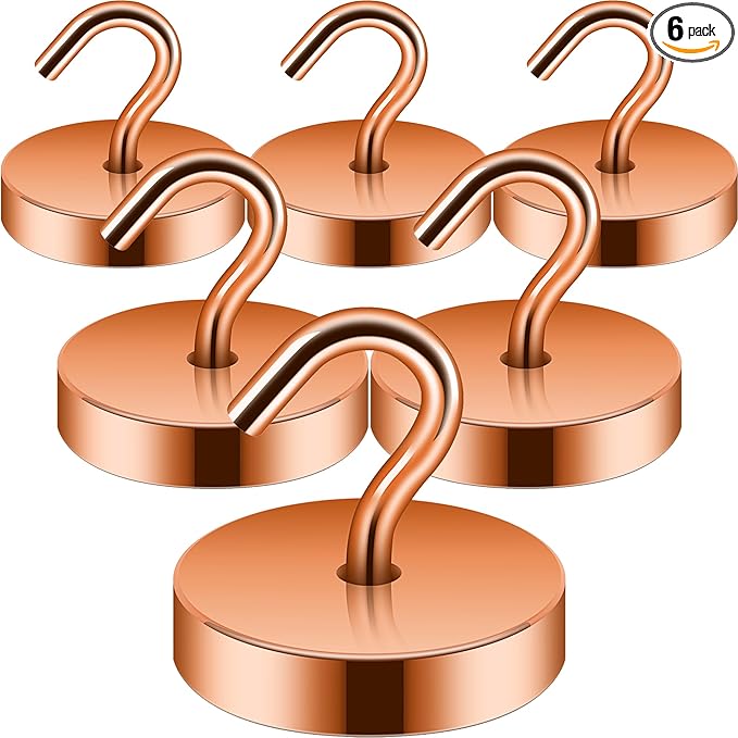 Neosmuk Magnetic Hooks Heavy Duty,100lb Super Strong Magnet with Hooks for Cruise Cabins, Large Metal Hooks for Hanging on Fridge,Extra Strong Magnet Hanger for Ship Walls, 6 Pack,Bronze