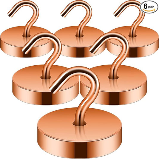 Neosmuk Magnetic Hooks Heavy Duty,100lb Super Strong Magnet with Hooks for Cruise Cabins, Large Metal Hooks for Hanging on Fridge,Extra Strong Magnet Hanger for Ship Walls, 6 Pack,Bronze