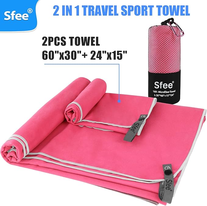 2 Pack Microfiber Travel Towel, Quick Dry Towel Camping Towel Large Beach Towel Super Absorbent Compact Lightweight Sports Gym Towels for Gym, Hiking, Pool, Backpacking, Bath, Yoga