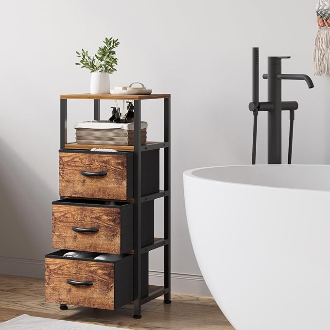 4-Tier Bathroom Floor Cabinet - Free-Standing Corner Storage Organizer, Rustic Brown Narrow Bathroom Storage Cabinet for Living Room, Bathroom