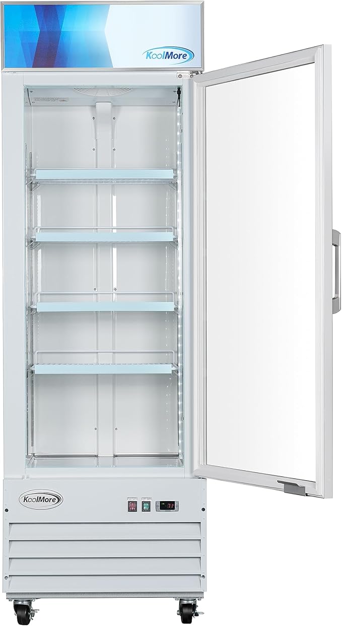 KoolMore MDF-1GD-13C-WH 27 in. Commercial One Glass Door Display Upright Freezer Merchandiser in White 13 Cu. Ft