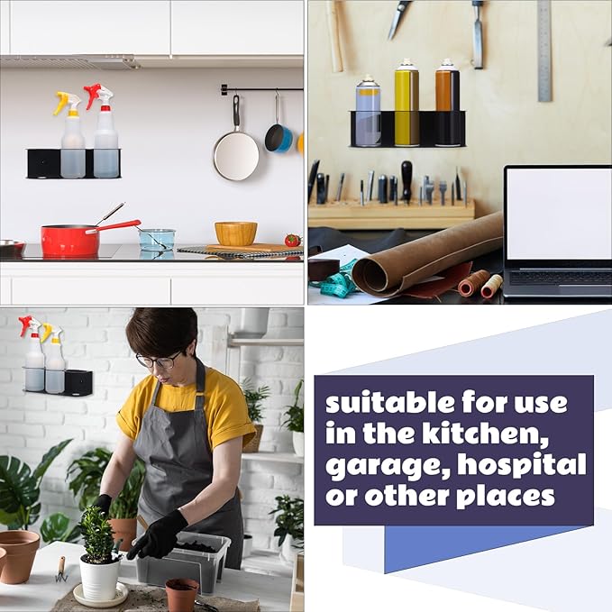 2 Pcs 3 Holes All Purpose Steel Spray Bottle Holder Heavy Duty Can Holder Rack Organizer Easy Install Wall Mount Paint Spray Bottle Organizer Storage Rack for Garage Home Workspace(Black)