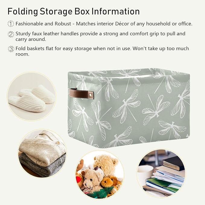 susiyo Large Foldable Storage Bin Dragonflies Fabric Storage Baskets Collapsible Decorative Baskets Organizing Basket Bin with PU Handles for Shelves Home Closet Bedroom Living Room-1Pack