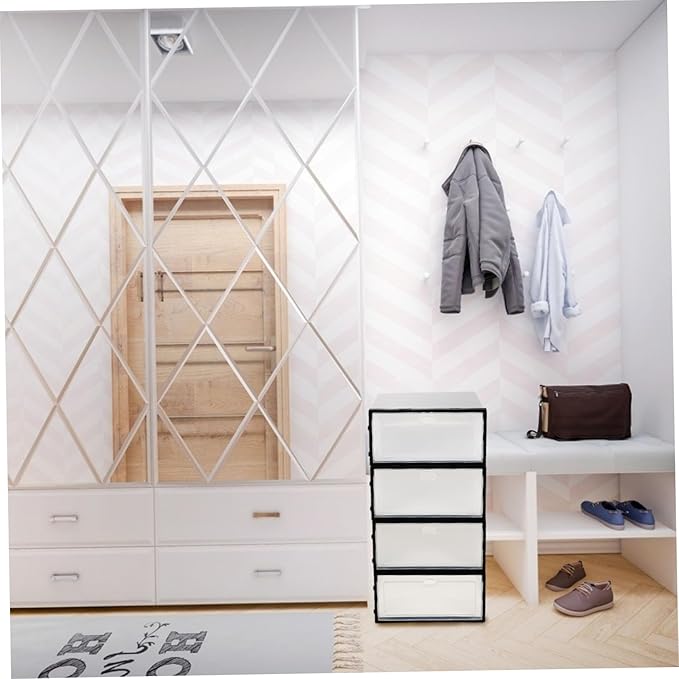 Garneck 4pcs shoe box sneaker cabinet shoes case shoe display case shoe storage containers sneaker containers Stackable Shoe Storage Rack clear Organizer white plastic men and women drawer