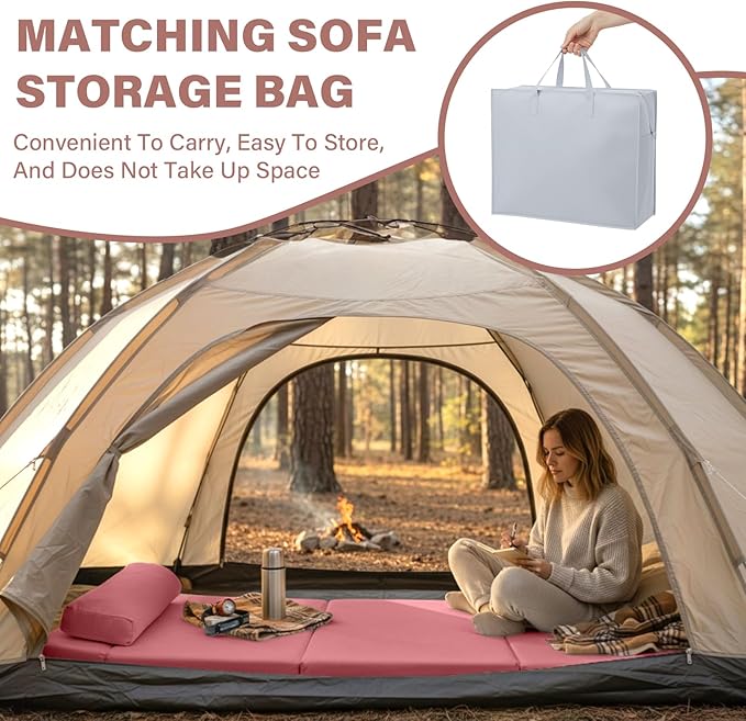 Tiita Folding Sofa Bed Chair, 4-Fold Convertible Sleeper Chair with Lumbar Pillow, Washable Cover & Side Pocket, Floor Couch Bed with Raised Seat, Single Size for Small Spaces, Pink