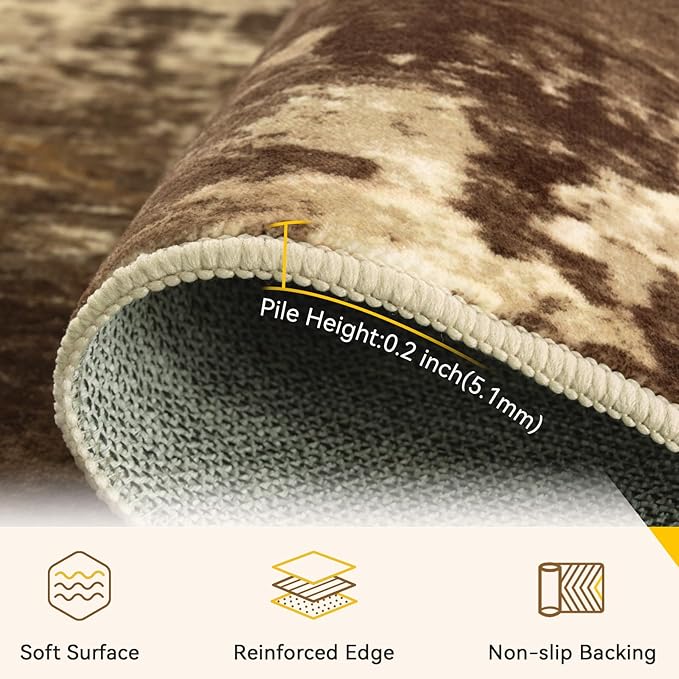 Washable Area Rugs 10'x14 Non-Slip Modern Abstract Soft for Living Room Entryway Bedroom Nursery, Print Pattern, Brown Tan Beige Coffee