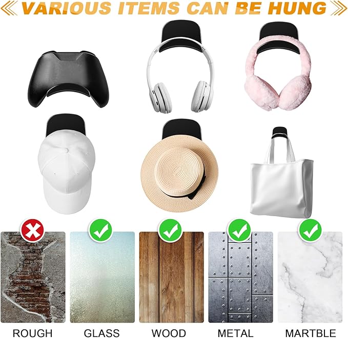 30 Pcs Headphone Hanger Wall Holder Desk Adhesive Headphone Hook Mount Strong Universal Acrylic Holder Hooks for General Purpose Game Earphone(Black)