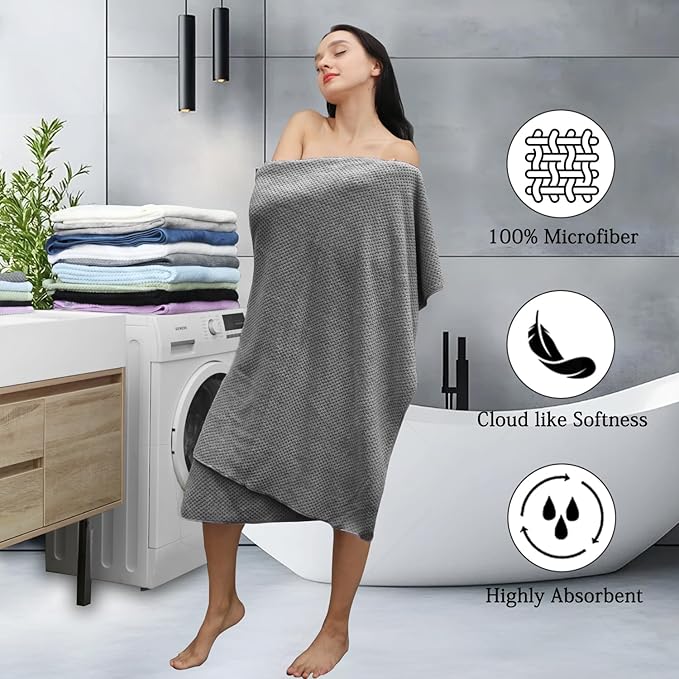 Gray Bath Towels Set 35x70 Inches - Luxury 600 GSM Oversized Bath Sheet Towel,Extra Large Microfiber - Quick Dry,Highly Absorbent,Super Soft Shower Towels Spa Hotel Bathroom Towel Set (4-Pack)