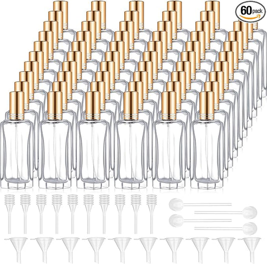 Domensi 60 Pcs 10/20/30 ml Perfume Travel Refillable Bottles Glass Spray Bottle Perfume Atomizer for Cologne Dispenser Leak-proof Fragrance Bottles Atomizer Pump Bottle Kit (Gold)