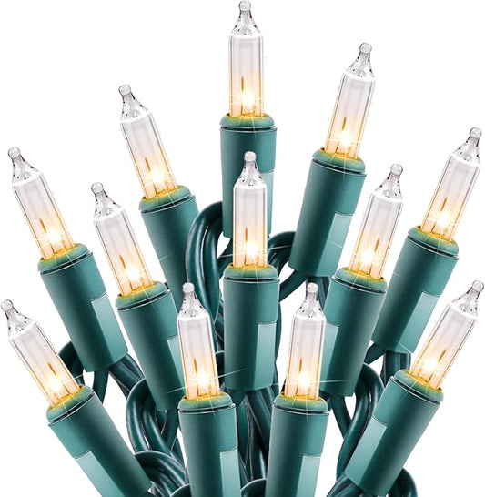 Minetom Clear Christmas String Lights 100 Count 20 Feet Incandescent Bulb Mini Lights for Indoor Xmas Tree Garland Birthday Wedding Party Festival Decoration, Green Wire