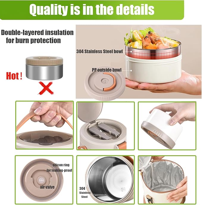 67 oz Adults Thermo for Hot Food 2L 9.06 in 3 Layer Stainless Steel Vacuum Soup Food Thermo Hot Food Jar Bento Box for Men, Women, Suitable insulated Lunch Box for 12+ Camping, Office & Travel Use