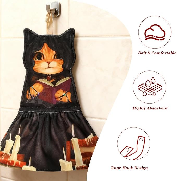 PAT JUUMG Cat Hand Towels, Cute Decorative Hanging Face Towels for Bathroom Kitchen, Super Absorbent Soft, Cat Lovers Gifts for Women, Housewarming for People Who Love Cats