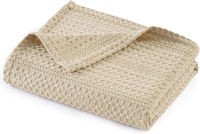 PHF Lightweight Waffle Weave Throw Blanket 50"x 60", Soft Woven Summer Blanket for Hot Sleepers - Aesthetic Home Decor for Couch Bed Sofa, Pet Friendly, Khaki