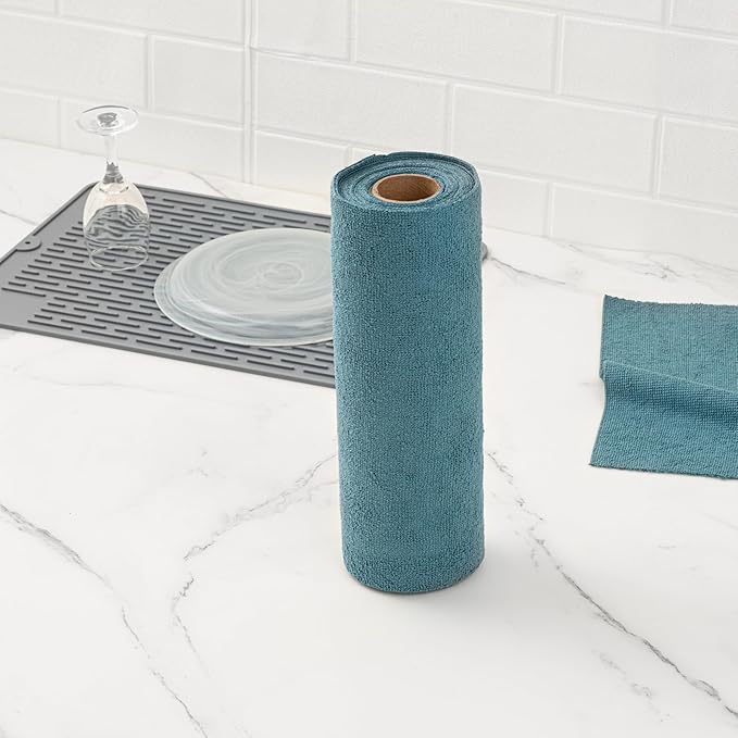 Clean Tek Professional 11.8 x 11.8 Inch Microfiber Towel Rolls, 300 Reusable Towel Rolls - Tear Away, Perforated, Teal Microfiber Cleaning Roll, For All The Cleaning Tasks