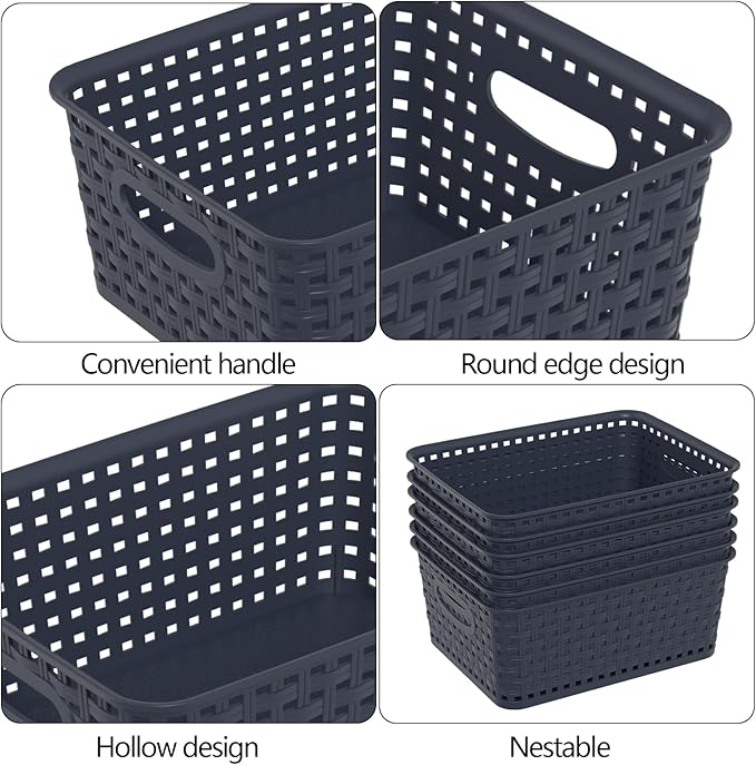 Sadstory Plastic Weave Storage Baskets, Plastic Organizer Shelf Basket, Navy-Blue, 12 Packs