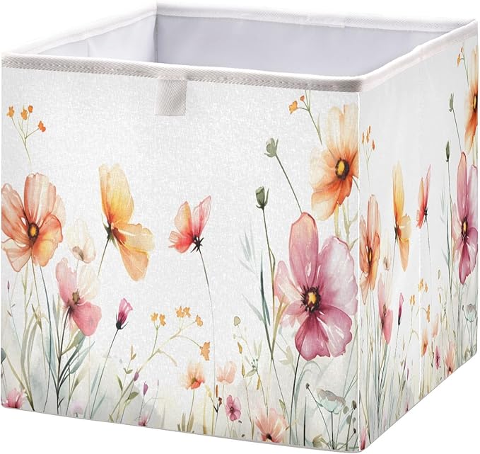 Bolaz Flowers on White Background Closet Organizers Storage Cubes Storage Bins Shelf Baskets Containers for Home Room Office,Rectangle