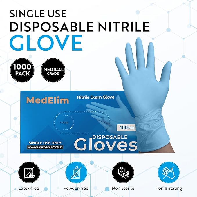 Nitrile Medical Exam Gloves: Powder-Free, Non-Sterile, 5 mil Disposable Glove, Blue