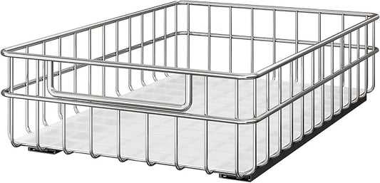 Stainless Steel Pull Out Cabinet Organizer(11.8"W x 16.5"D x 4.7"H)-1 Pack, Minimalist Design Frame, Full-Extension Slide Rails, Easy Installation for Pantry Organizers or Kitchen Cabinet Organizer