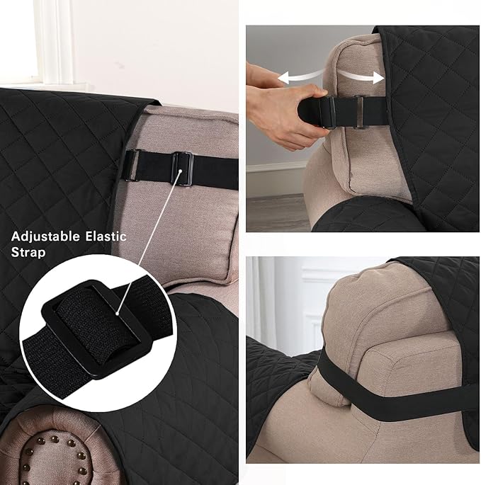 H.VERSAILTEX Reversible Chair Covers Water Repellent Chair Slipcover for Dogs Pets Furniture Protector Cover with Elastic Strap Durable and Washable Seat Width Up to 21"(Armchair, Black/Grey)