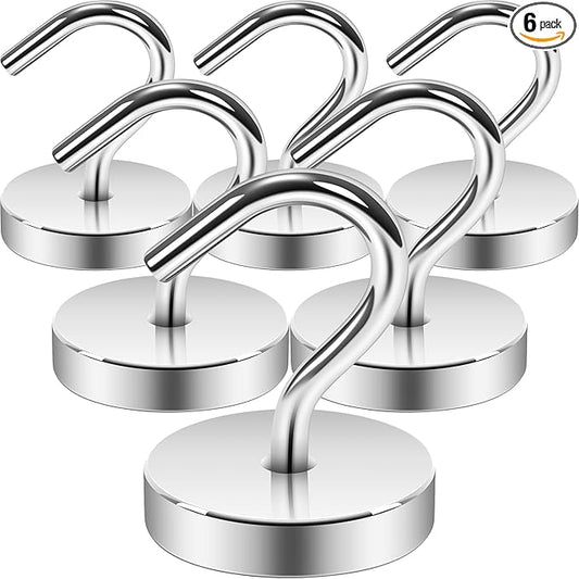 Neosmuk Magnetic Hooks Large Opening, Cruise Ship Essentials, 80lb+ Heavy Duty Magnetic Hooks for Cruise Cabins, Refrigerator, Grill, Hanging, and Travel | Extra Strong Must-Haves Magnet Hook,Silver