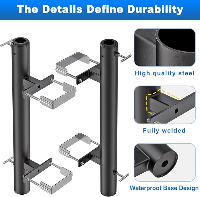 BeneLabel Patio Umbrella Holder for Deck Railing No Drill Deck Umbrella Clamp Mount Fits 1"-2" Umbrella Poles Space Saving Design Umbrella Holder for Deck Balcony Garden Poolside Railing