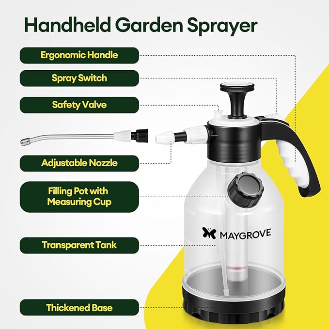 50oz Pump Sprayer, Hand Water Spray Bottle for Indoor Plant, Clear Plant Sprayer with Side Filling Port, Measuring Cup, Adjustable Nozzles, Safe Pressure Relief Valve