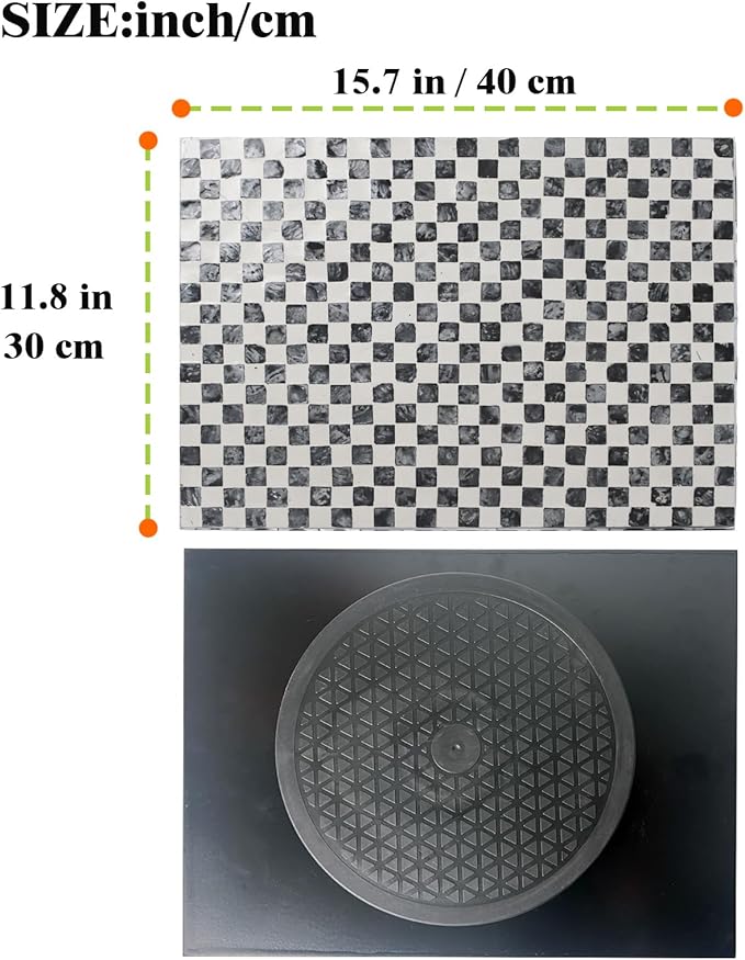 Rectangle Mother of Pearl Lazy Susan Turnable Organizer, 360 Degree Round Table Countertop Decorative Spinning Tray for Kitchen Cabinet Counter Spice Pantry Dinner Table (Chessboard)
